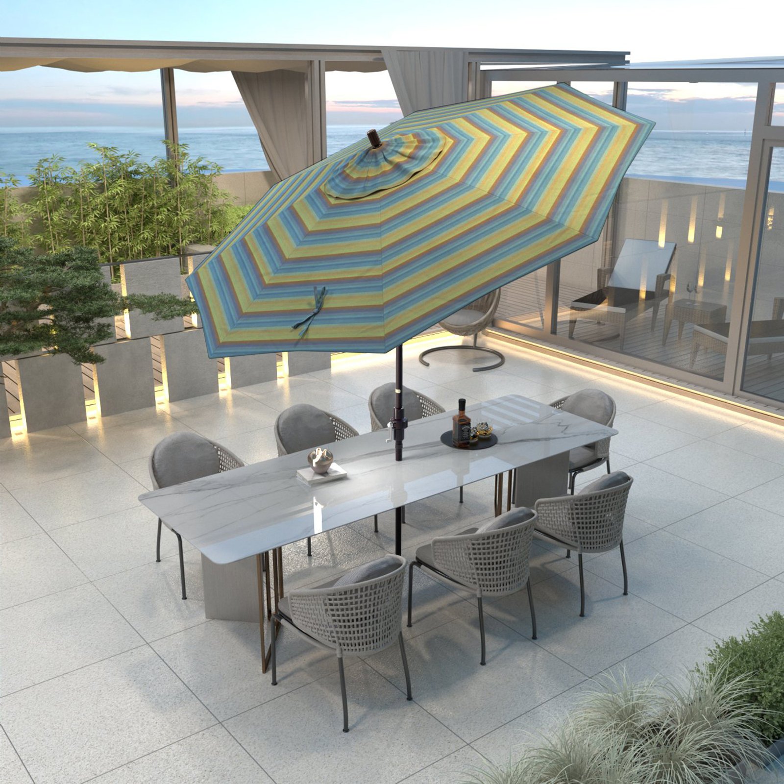 Garita 9' Sunbrella® Market Umbrella, Bronze, Astoria Lagoon Sunbrella®