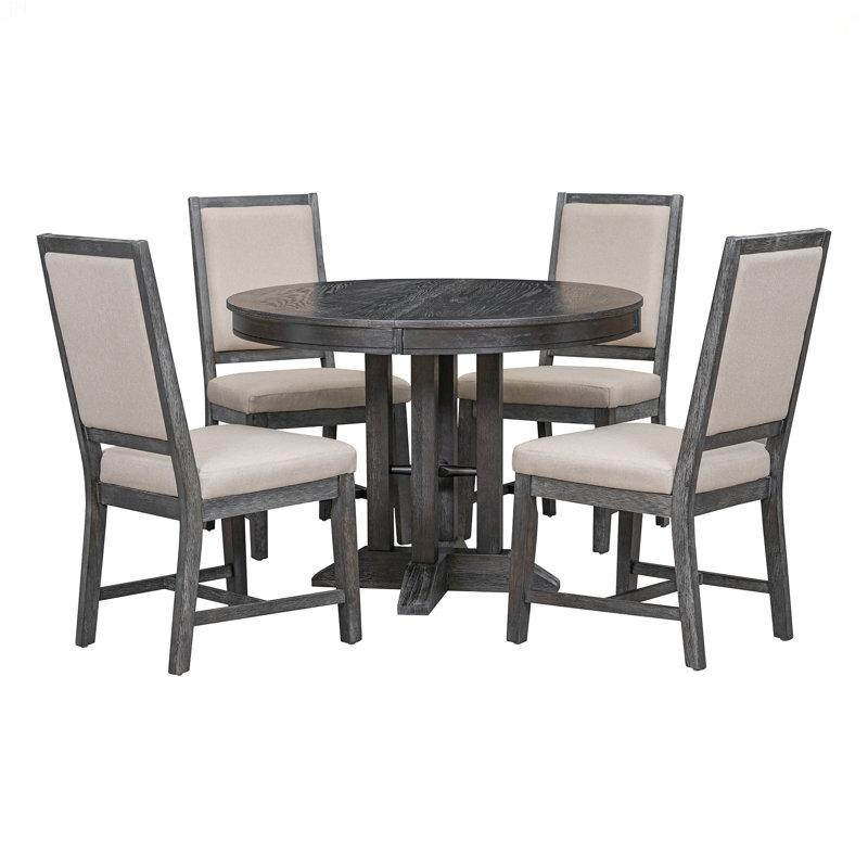 Ensemble de salle à manger 5 pièces avec table ronde et 4 chaises rembourrées pour la cuisine et la salle à manger, Noir