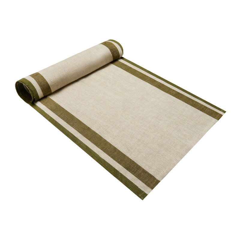 Gordes Handmade Striped Table Runner, 72" L x 20" W, Olive/Natural
