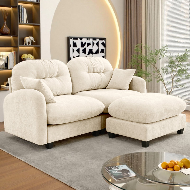 Chenille Cloud L-Shaped Sectional Sofa with Ottoman, Tufted Backrest & High-Density Foam, Soft Modular Couch Design for Living Rooms & Reading Nooks
