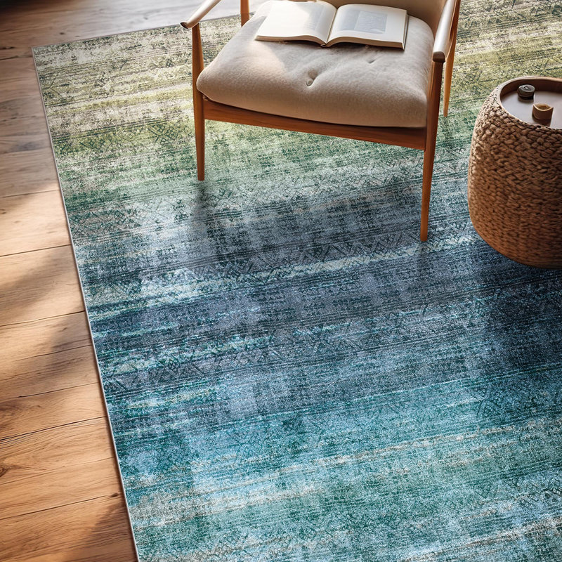 Tapis d'intérieur Leyat, Rectangle 6 pi x 9 pi, Ocean/Teal/Cactus/Amber