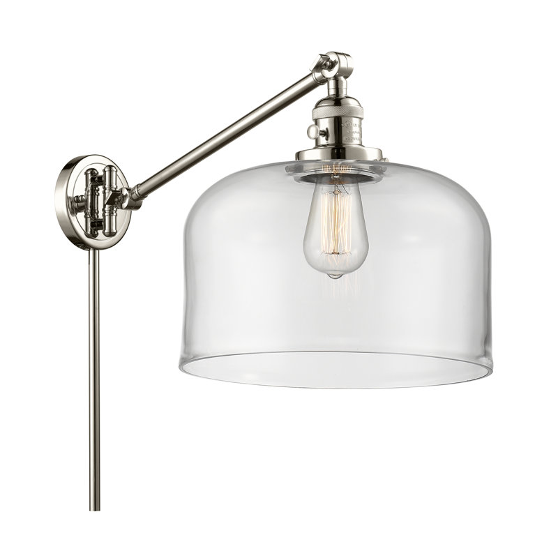 Bell - bras pivotant 1 lumière 12 po, Ampoule incandescente rétro 60 watts, Nickel poli, Clair