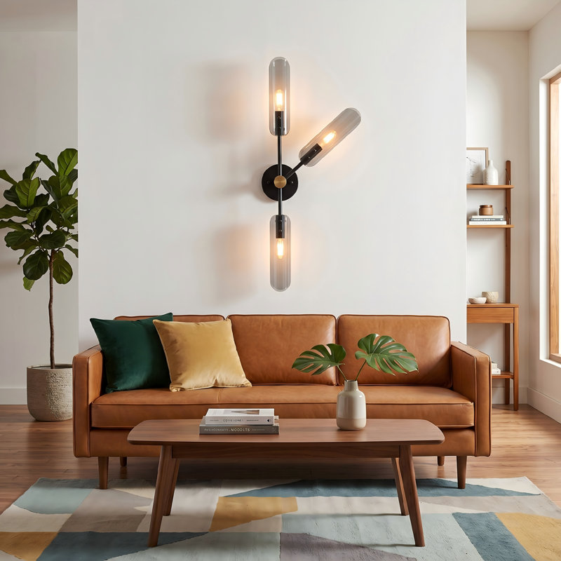 3-Light 28.74" Hardwired Dimmable Wall Sconce with Smoky Grey Curved Glass