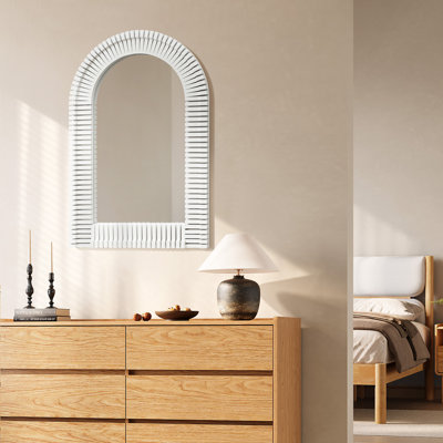 35.9'' H White Arch Rectangular Wall Mirror, Striped Frame Accent Vanity Mirror