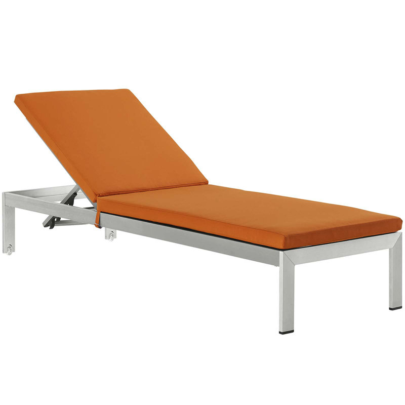 Shore Outdoor Patio Aluminum Chaise with Cushions, Orange