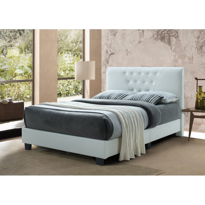 Vegan Leather Platform Bed, White, Queen