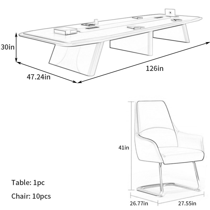 Table de conférence légère et luxueuse, H 30 po x L 126 po x l 47,24 po