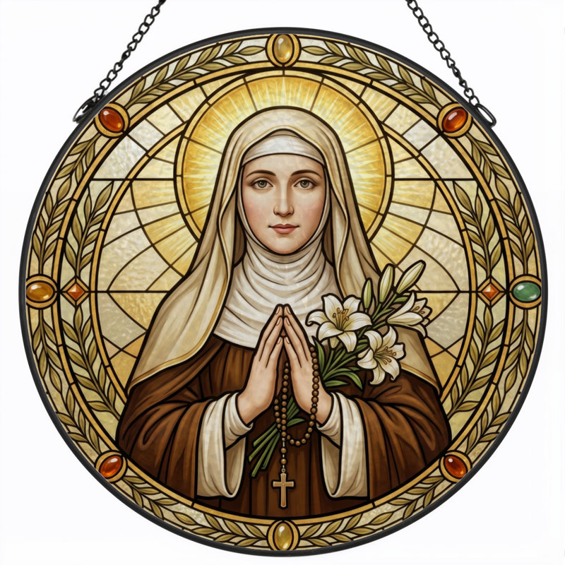 Vitrail Saint Prayer, H 7,8 po