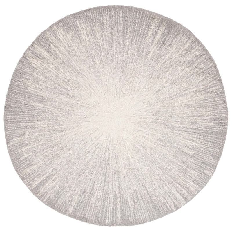 Hanayo Hand Tufted Wool/Cotton Rug in Silver/Ivory, Round 6'