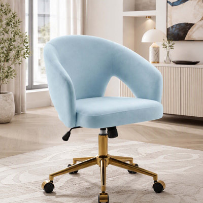 Adjustable Office Chair, Home Bedroom, Ergonomic Swivel Chair, Backrest Seat, Comfortable for Long Sitting, Gold base, blue