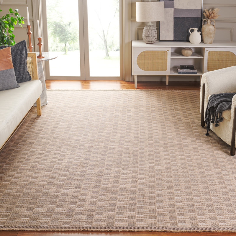 Eloi Rectangle Checkered Machine Woven Jute/Sisal/Cotton Area Rug in Natural/Ivory, Rectangle 8' x 10'