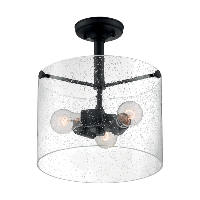 Weccacoe Glass Semi Flush Mount, Matte Black