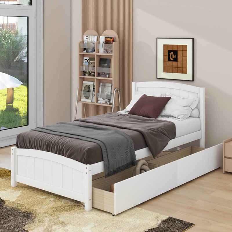 Lit plateforme simple avec tiroirs, Blanc