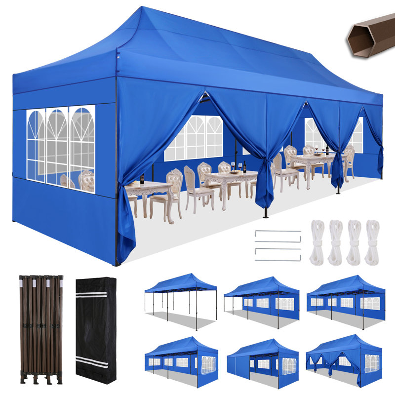 Blue 10x30 Heavy Duty Pop Up Canopy Tent with Sidewalls