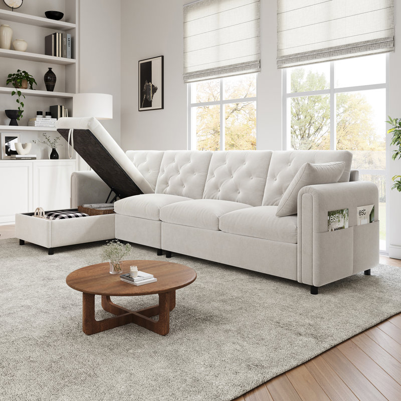 4 Seater Velvet Sofa, Beige