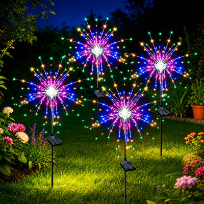 8 Modes Solar Outdoor Firework Lights 120 LED Waterproof Landscape Lights for 4th of July Decorations