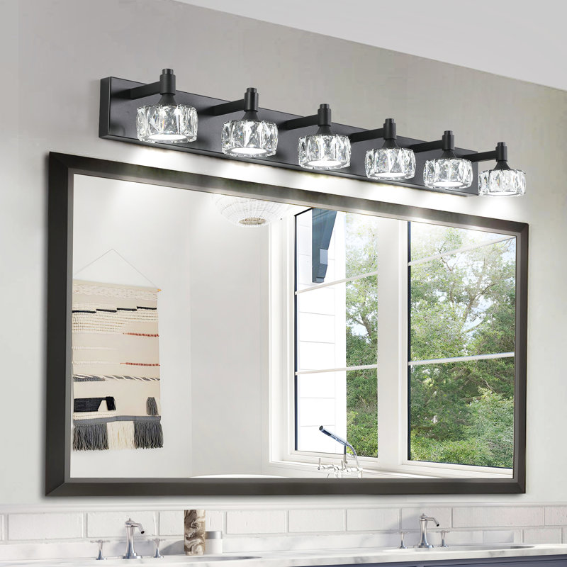 6 - Meuble-lavabo à DEL noir mat avec abat-jour en cristal pour salle de bain. Applique murale moderne. Matériau, méthode d'installation sans effort. Applique murale contemporaine. , Étapes d'installation simples