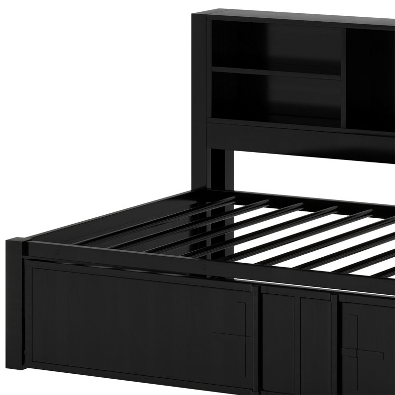 Lit de jour en métal avec couchette, tablettes de rangement et ports USB, Noir