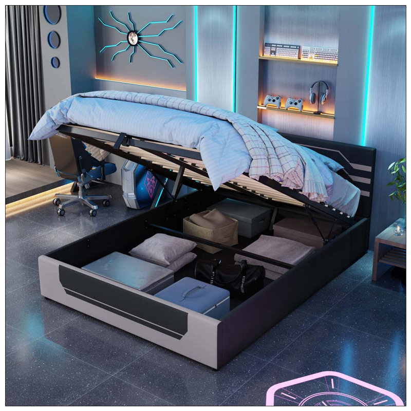Base de lit de jeu hydraulique moderne, Black+ Gray