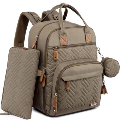  Grand sac à dos à couches, sac pour bébé unisexe 4 en 1 avec pochette, matelas à langer, étui à sucette et sangles, kaki