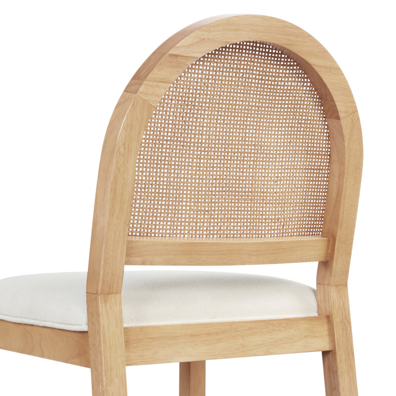 Ensemble de 2 tabourets courts rembourrés avec dossier en rotin tissé Boucle, Crème / pin chaud, 2