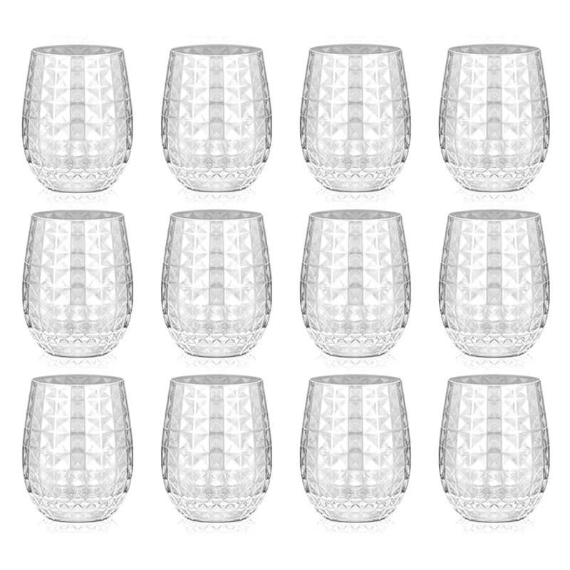 12 verres à vin en plastique 12 oz Verres à cocktail en plastique Hawaiian Tiki Tasses d'ananas Verre à whisky réutilisable transparent sans pied Tasses incassables pour mariage d'été