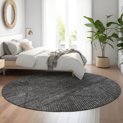 Premium Machine Washable Prisco Charcoal Rug