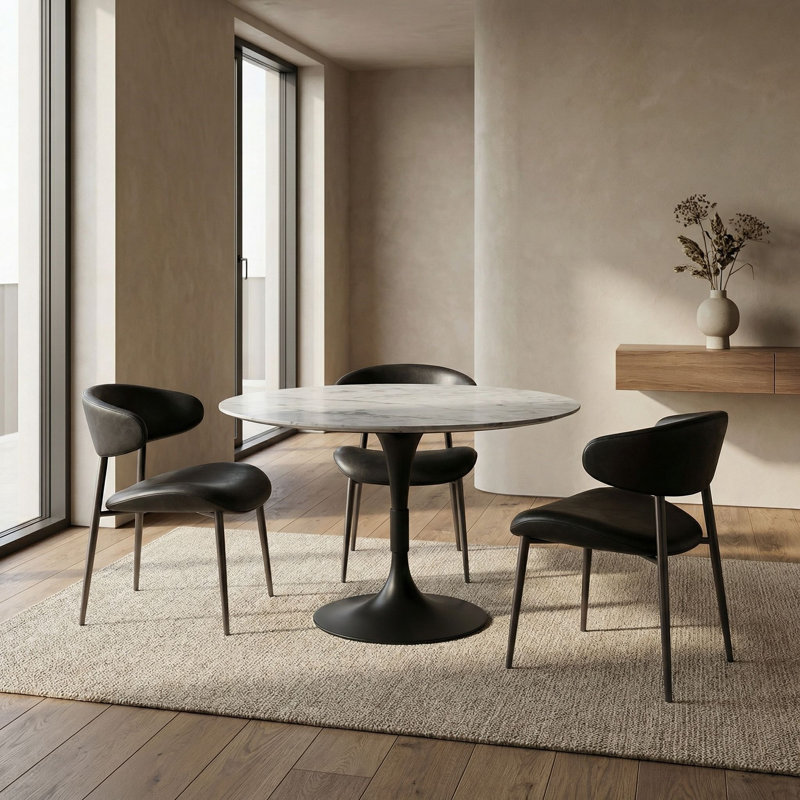 Jman Round Marble Dining Table, Matte Black