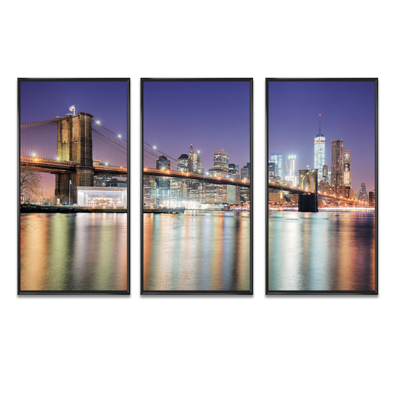 New York City avec Freedom Tower - ensemble d'art mural sur toile encadrée Cityscape, 3, H 28 po x l 36 po x P 1 po
