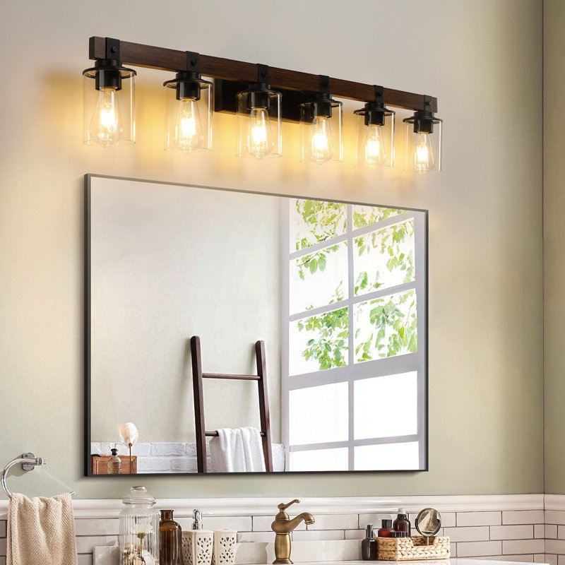 Miroir de salle de bain industriel et campagnard avec cadre en métal et bois, 6