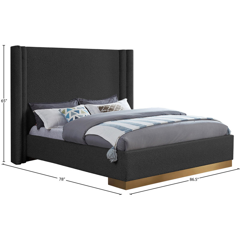 Halton Platform Bed, Queen, Black Boucle Fabric