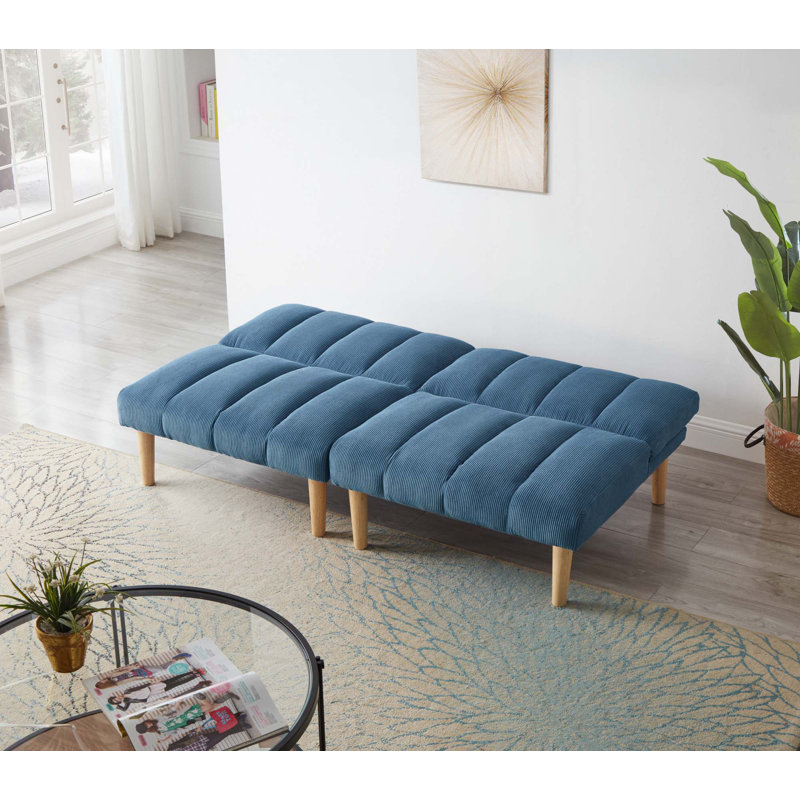 Canapé-lit en tissu avec pieds en bois, Bleu