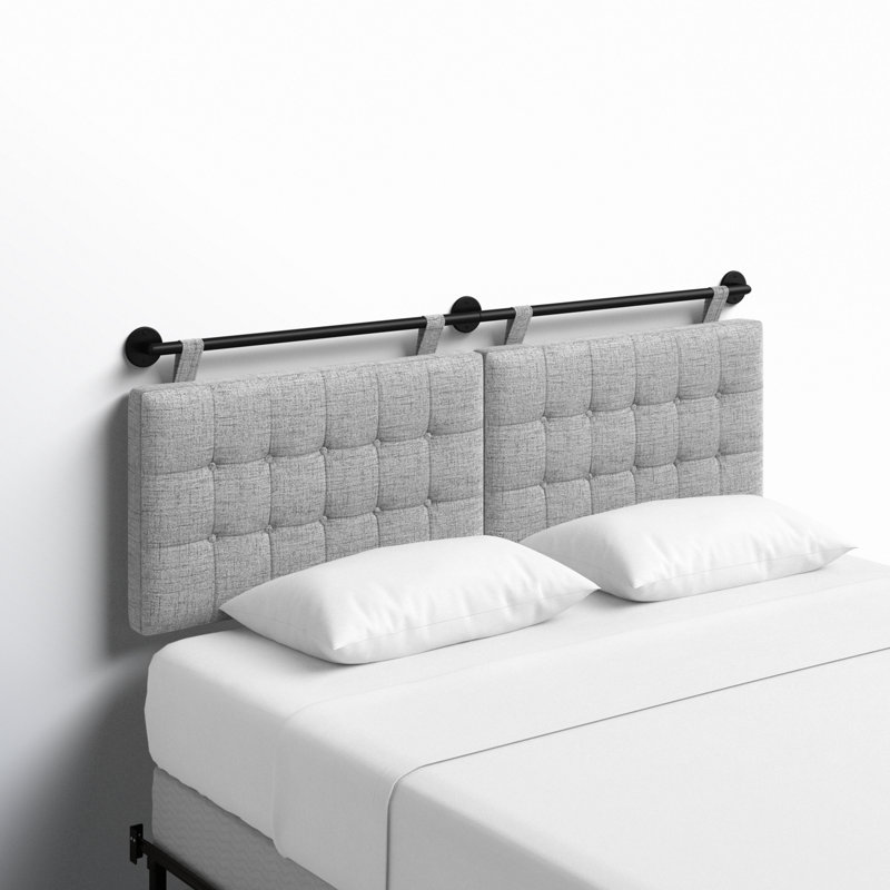 King Size Grey Tufted Upholstered Floating Headboard
