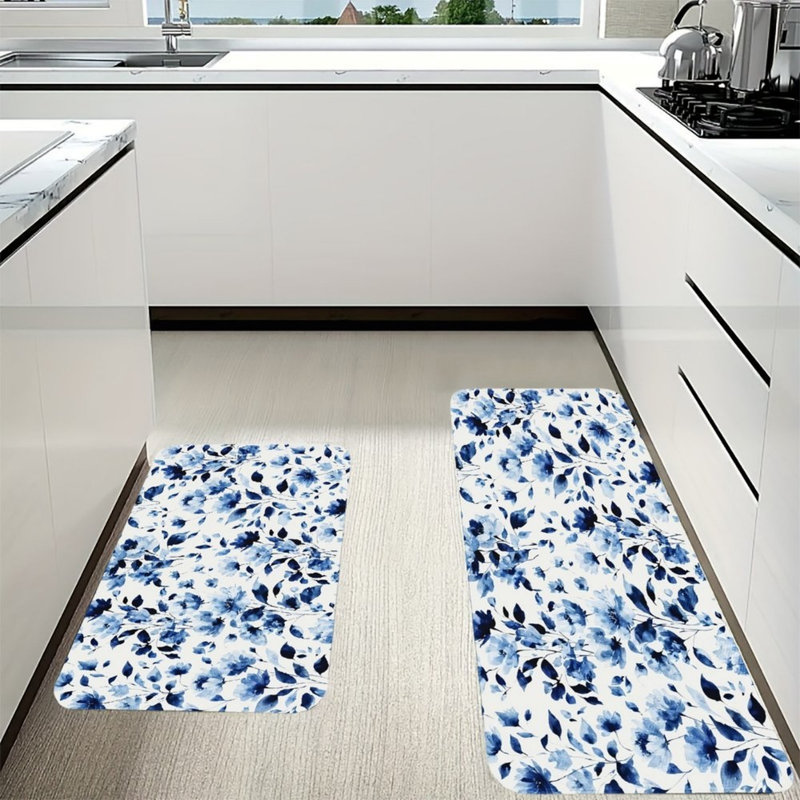 Tapis de cuisine aquarelle bleue, 2 pièces pour une décoration intérieure élégante