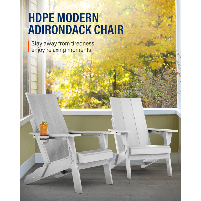 Adirondack Chair, Oversized HDPE Folding Adirondack Chair With Cup Holder, White