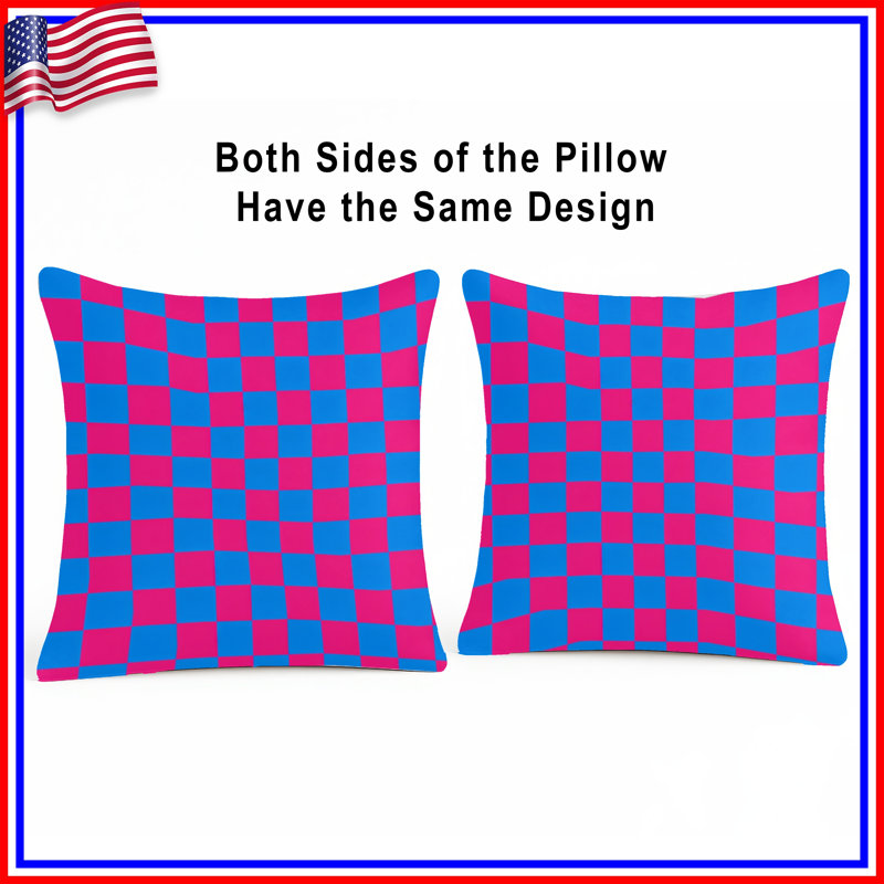 Blue Pink Checkered Double Sided Throw Pillows, 14 x 14 inches