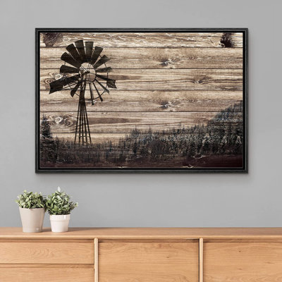 Signature signée, reproduction d'art sur toile, panneau en bois, moulin à vent, campagne, paysage, nature, désert, art numérique, réalisme, décor rustique, détente / calme pour le salon, la chambre à coucher, le bureau