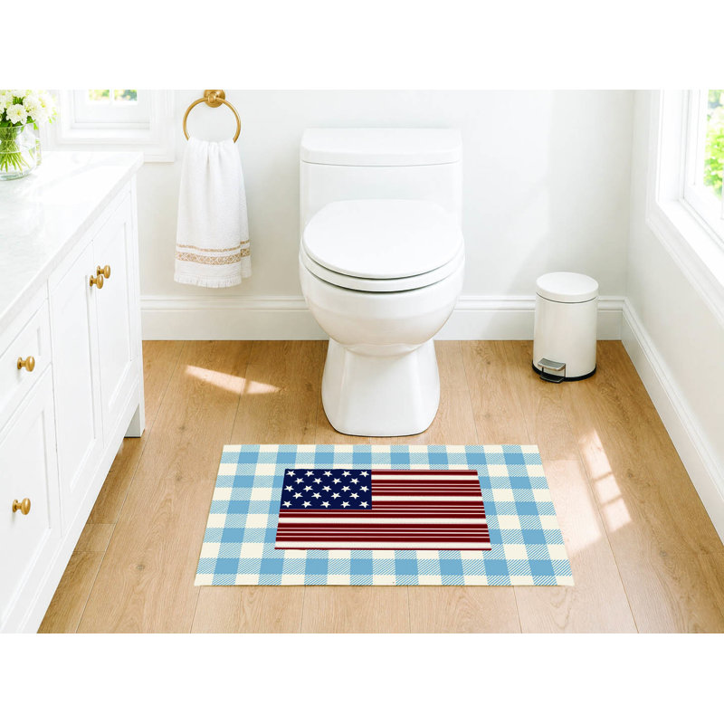 Tapis de toilette rectangulaire absorbant et antidérapant à carreaux vichy Star Spangled Banner, 24" W x 17" L, Beige