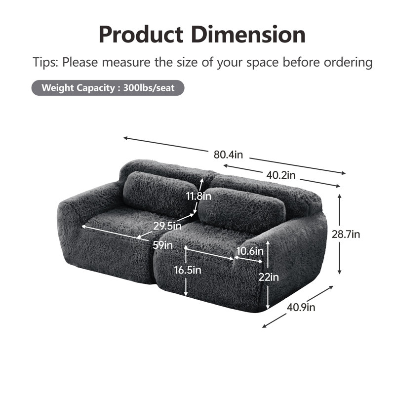 Canapés modulaires de canapé modulaires 80,4 po Boneless, tissu moelleux doux et moelleux, canapé désossé, conception ergonomique en éponge haute densité 32d, connexion à boucle libre pour la chambre à coucher, le bureau et le cinéma maison