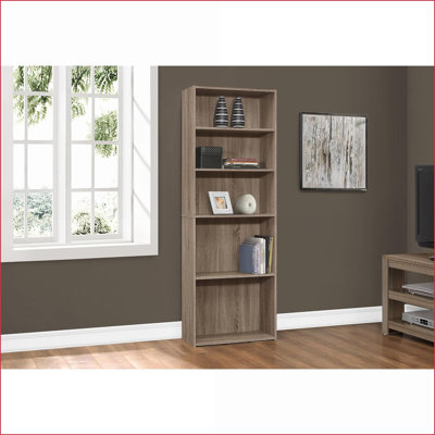 Bibliothèque, 6 niveaux H 72 po style transitionnel | Tablettes réglables | Taupe foncé | Panneau de particules