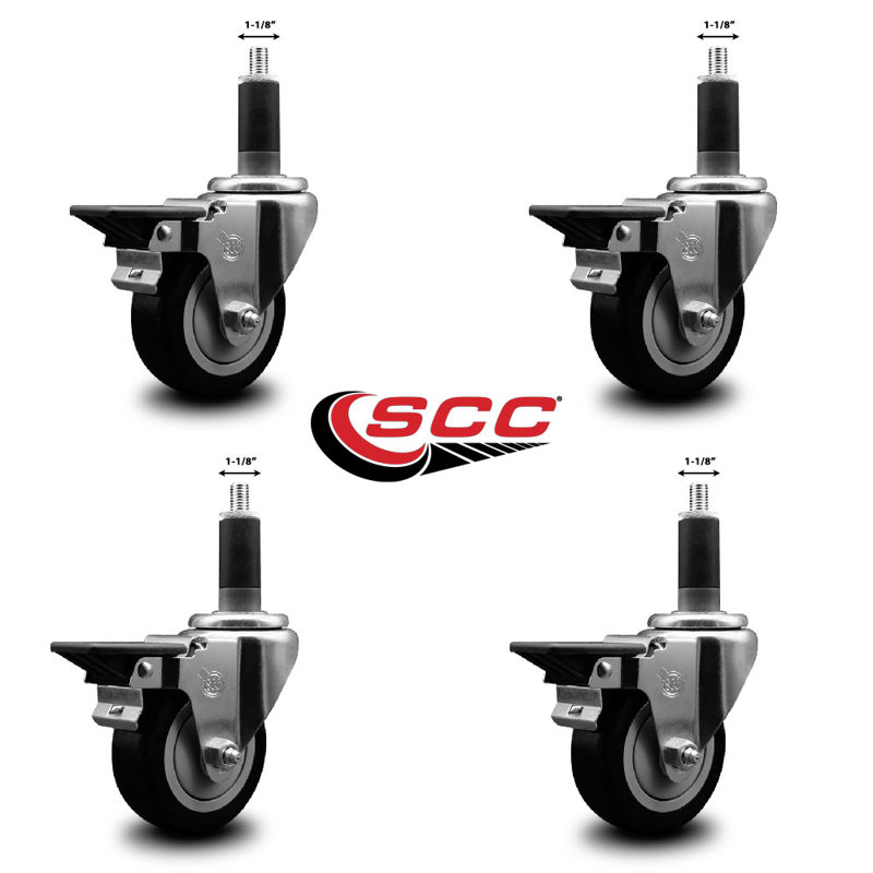 Ensemble de roulettes extensibles en poly pivotant avec frein SCC PLB 3,5 po x 1-1 / 8 po, Noir