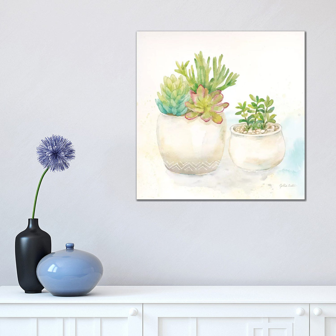 Sweet Succulent Pots I by Cynthia Coulter - Wrapped Canvas Painting