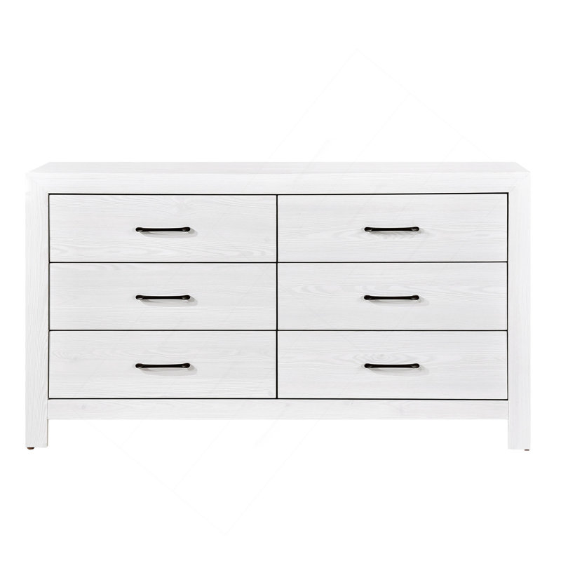 Commode moderne 1Pc de 6 tiroirs avec quincaillerie de chambre à coucher en bois noir, Blanc
