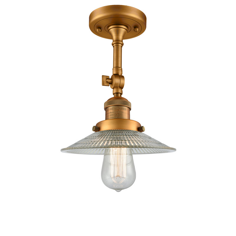 Miramontes Glass Semi Flush Mount, Brushed Brass, 2"H x 9"W, Clear Holophane