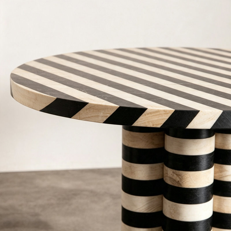 Tables de salle à manger simples à rayures en bois massif, H 29,92 po x l 53,14 po x P 53,14 po