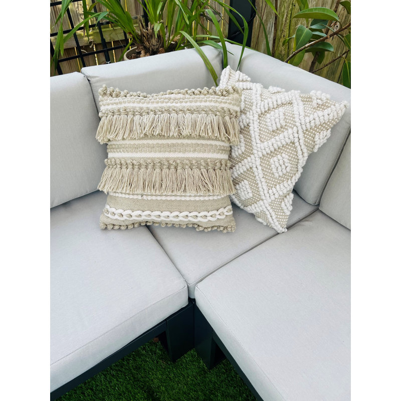 Fringed Outdoor Throw Pillow