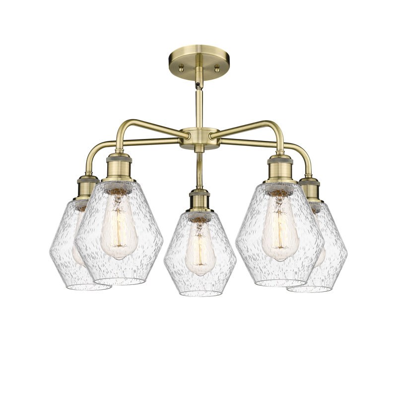 Lustre géométrique à intensité variable en acier à 5 lumières Amylea, H 15,5 po x l 24 po x P 24 po, Laiton antique