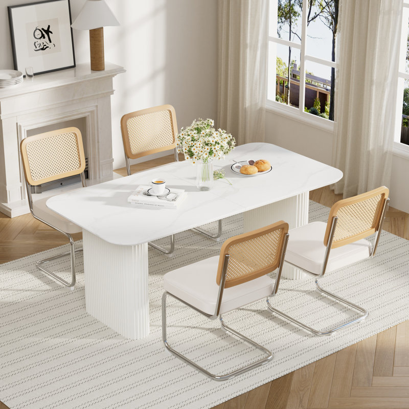 Ensemble de table de salle à manger Elegant, 5 pièces: table, 4 chaises, Beige, Blanc