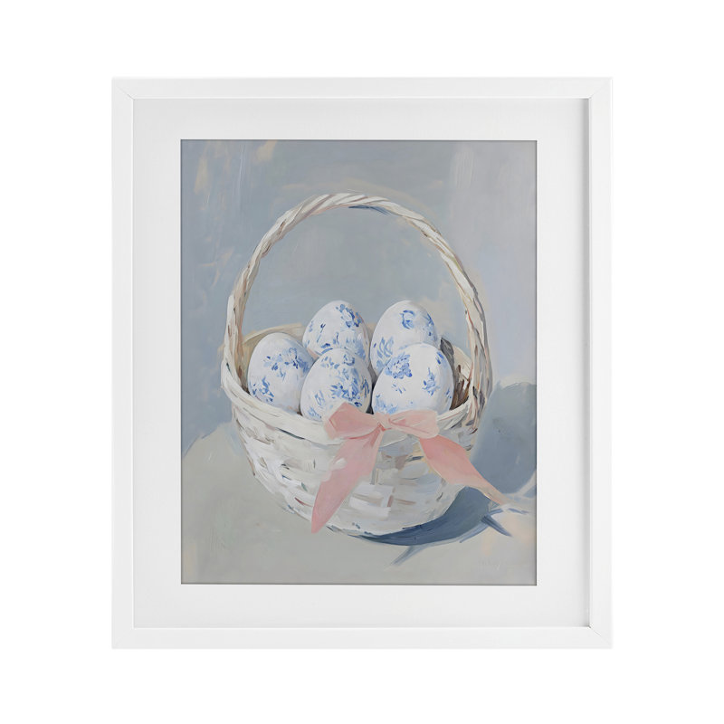«Blue Floral Egg Basket», reproduction sous verre encadrée, design par Arlington Prints, H 21 po x l 17 po