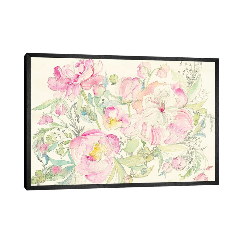 Peony Garden by Kristy Rice - Painting on Canvas, 101.6cm H x 152.4cm W x 3.81cm D, Black Framed